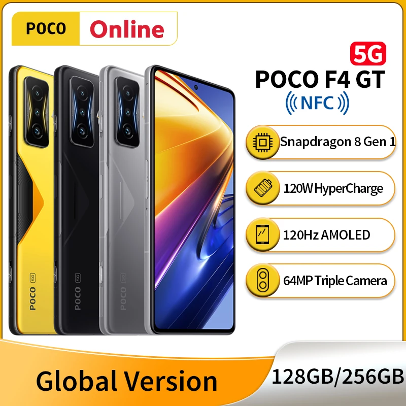 POCO F4 GT 5G Global Version 128GB/256GB Snapdragon 8 Gen 1 Octa Core 120W HyperCharge 6.67'' 120Hz display 64MP Cellphone