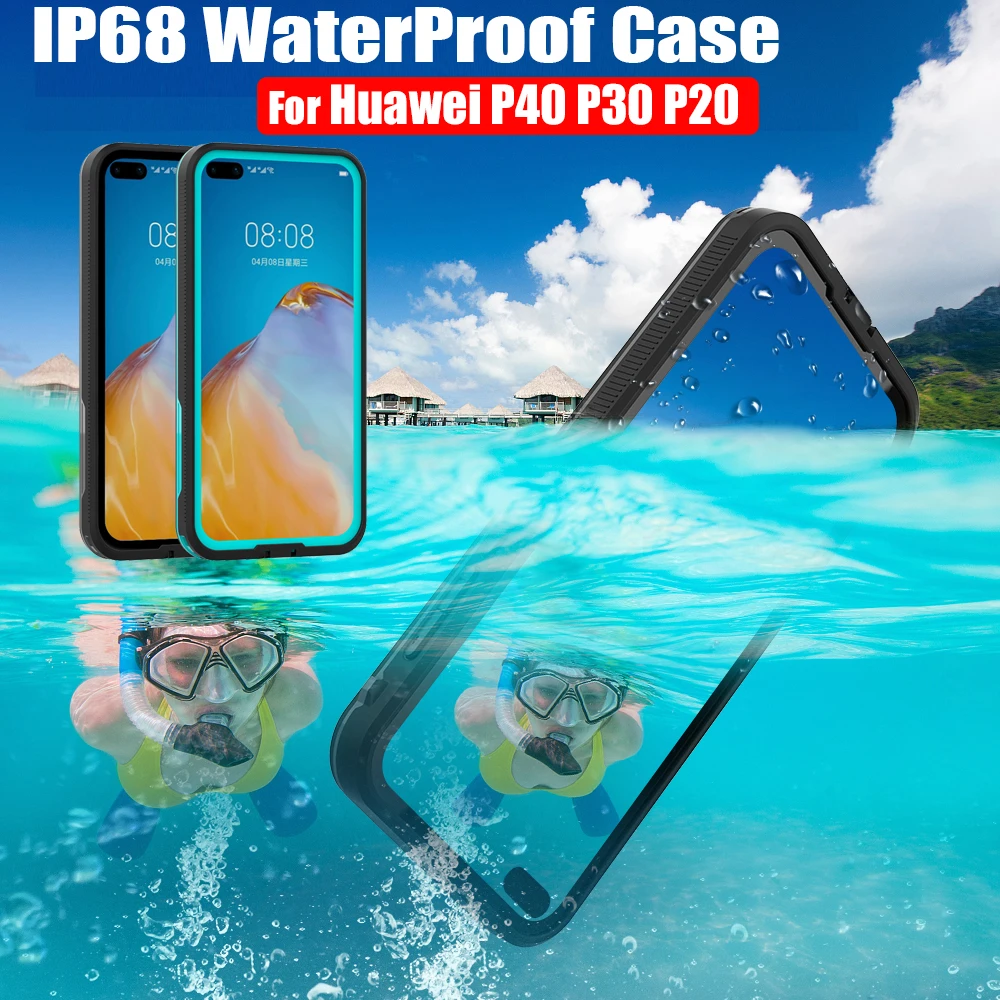 For Huawei P40 P30 Pro P20 Lite Water Proof Shell Ip68 Cover Swim Diving Outdoor Sports Anti-fall