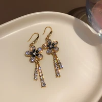 simple rhinestones flower tassel earrings 2022 new vintage ear jewelry