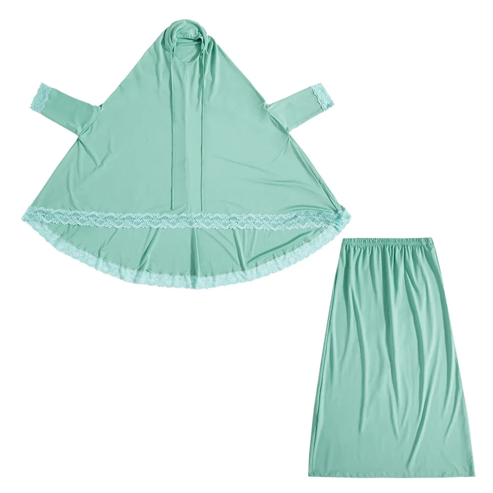 2 шт. Рамадан мусульманские девушки детский кружевной хиджаб с капюшоном халат