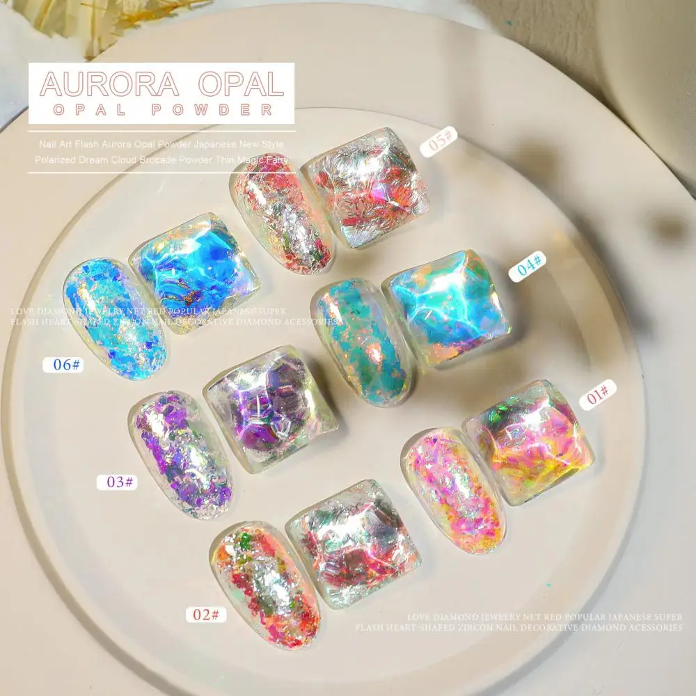 

Aurora Nail Glitter Podwer Gold Leaf Opal Mylar Nail Flakes Iridescent Sequin Hologram Shatter Glass Shiny Spangle Decoration