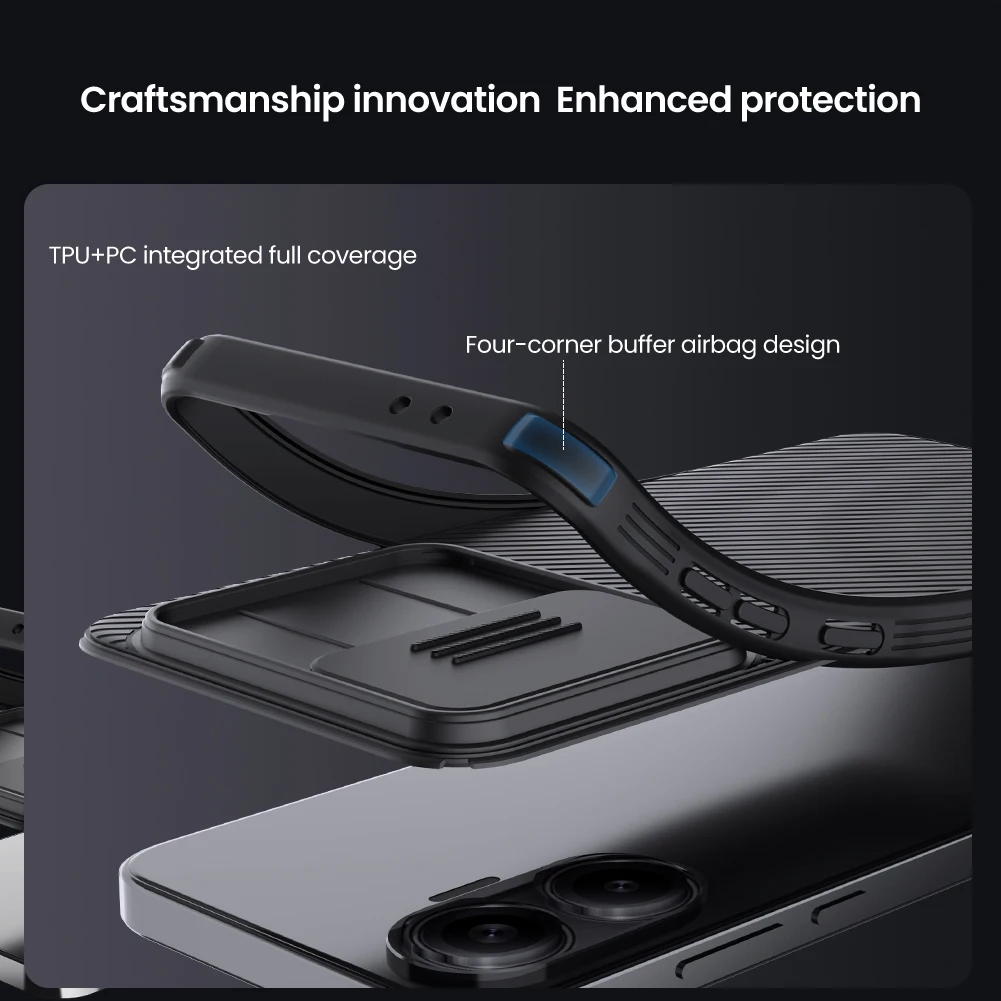 Фото Магнитный чехол NILLKIN для Xiaomi Poco F7, сдвижная крышка камеры, защита конфиденциальности, противоударная 4-угольная подушка безопасности, защита от отпечатков пальцев №4