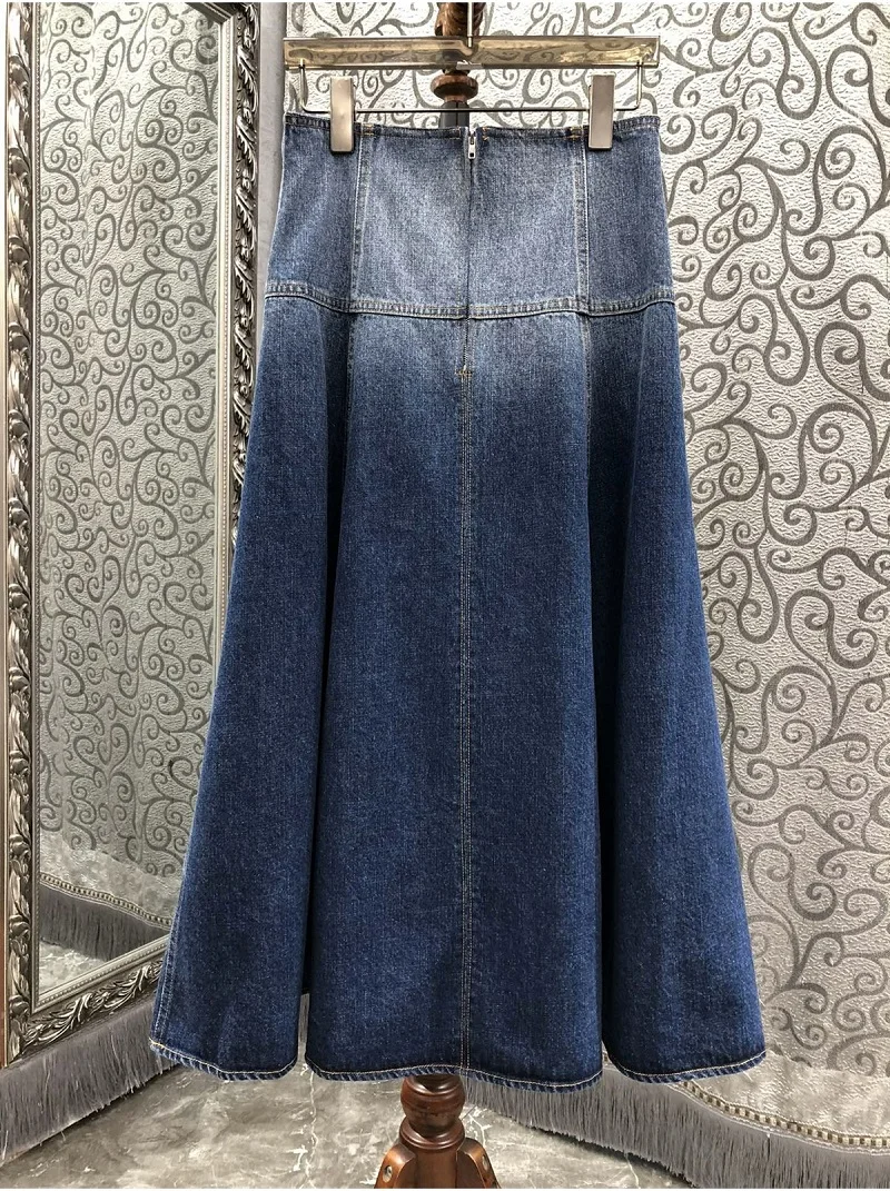 Женская длинная юбка из 100% хлопка синяя джинсовая макси с градиентными цветными