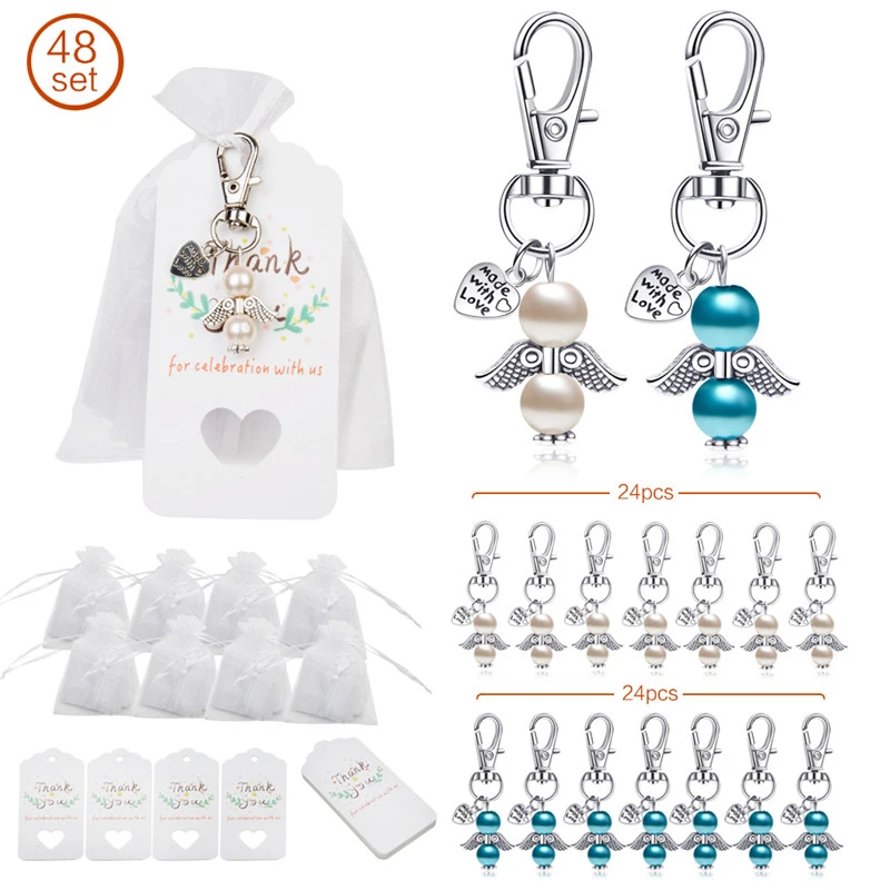 

48pcs/set Angel Keychain Keyring Wedding Party Favors Baby Shower Gifts Accessories for Guests