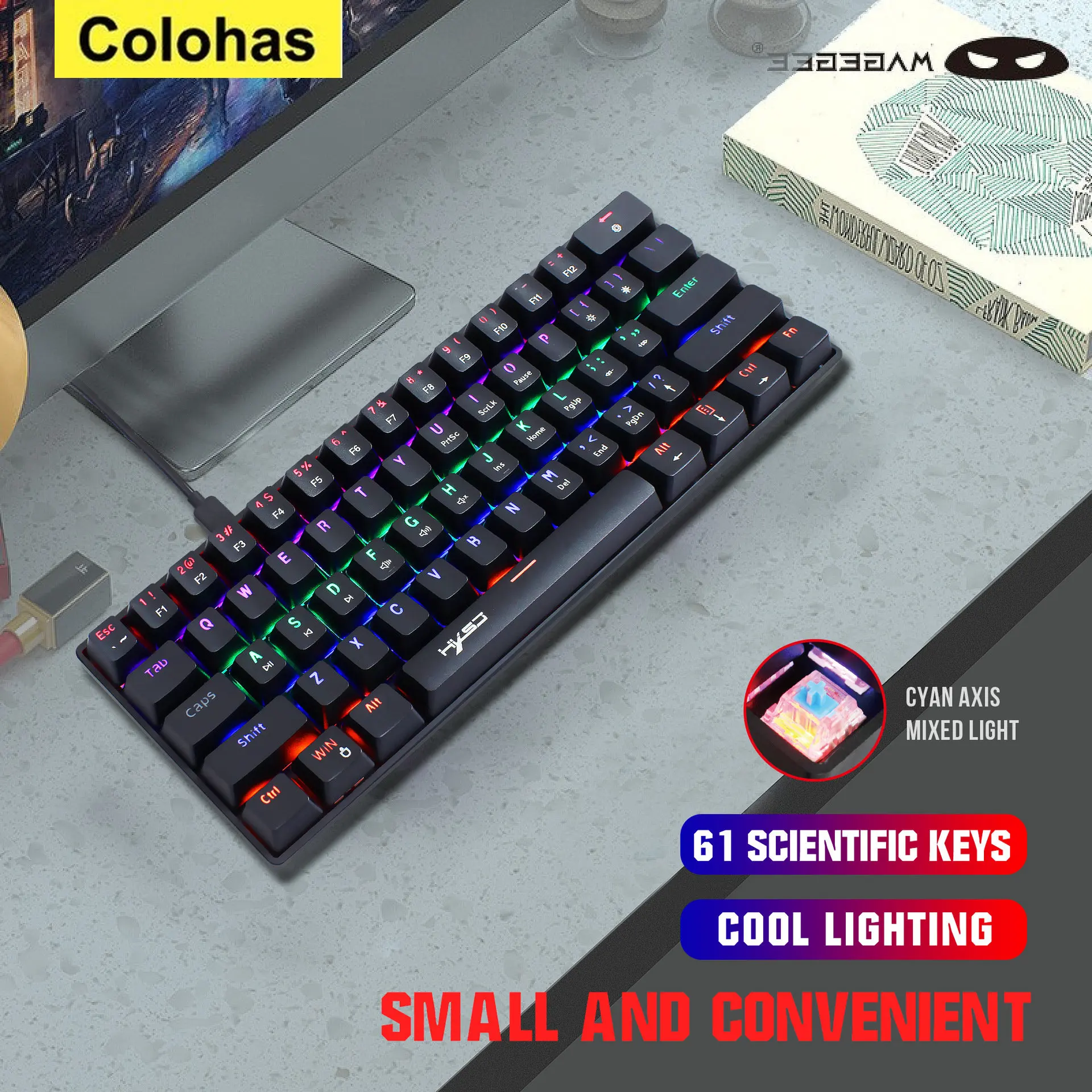 

Проводная клавиатура, механическая Игровая USB клавиатура 2,4G RGB 61 клавиши, USB клавиатура для ПК, игрового компьютера, ноутбука, настольной клавиатуры