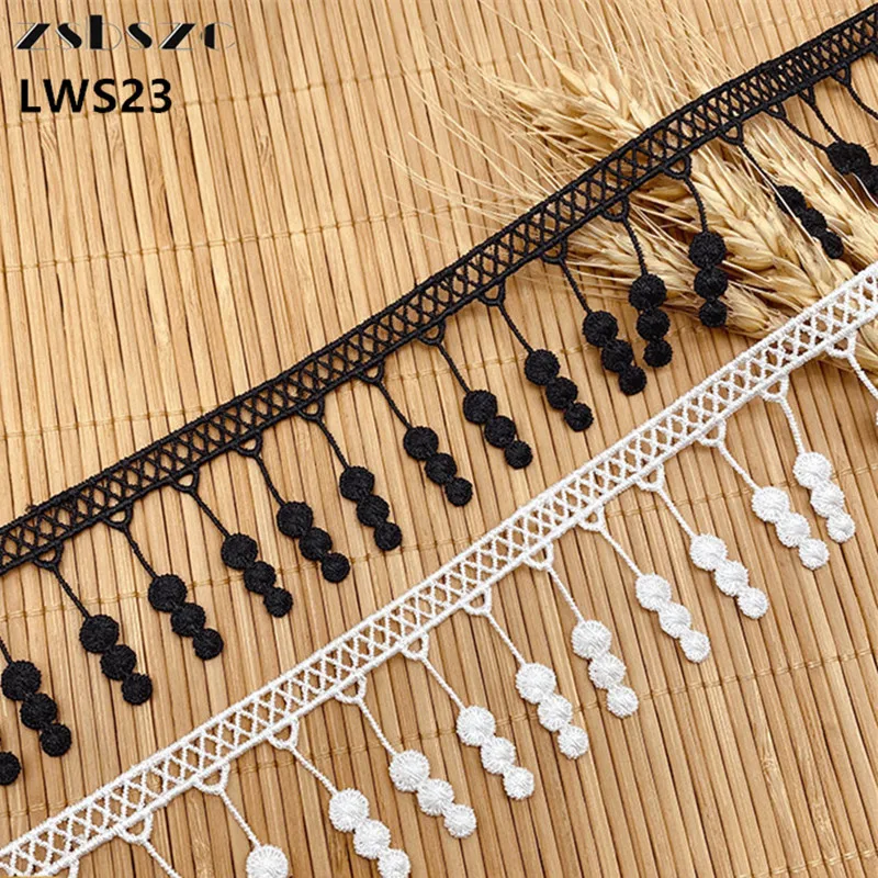 

zsbszc 3.6cm 20yards hanging whisker lace polyester silk barcode dot tassel embroidery fabric clothing accessories LWS23