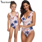 Одинаковые комплекты для всей семьи с рисунком медведя; Цельный купальник для всей семьи; Одинаковая одежда с оборками; Дизайнерская одежда