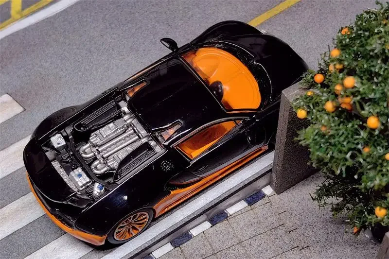 Литая под давлением модель автомобиля Mortal 1:64 Veyron Super Sport Black Orange Limited 799