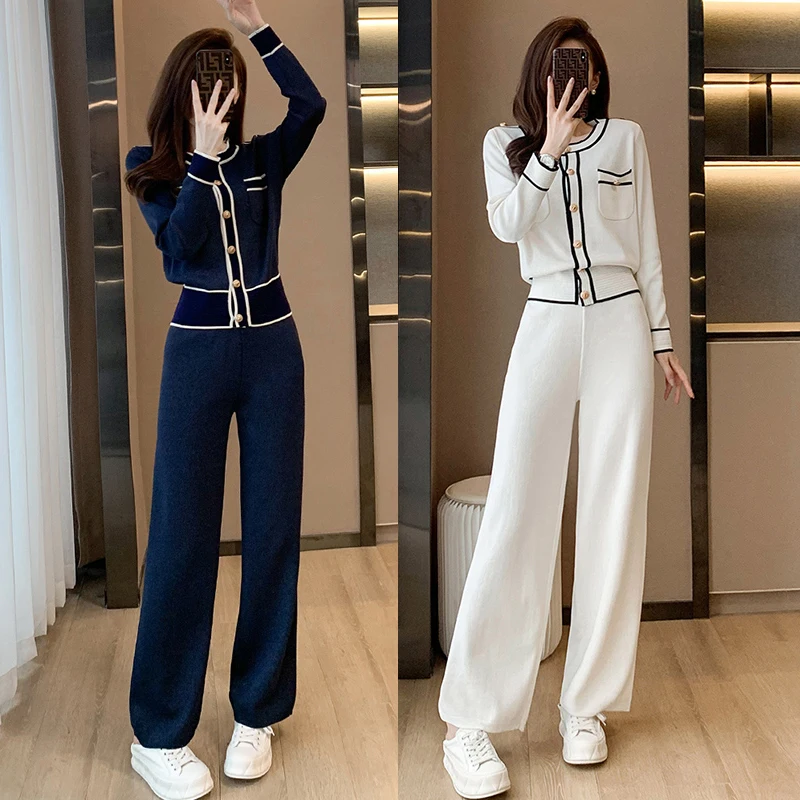 Женский трикотажный костюм в полоску Повседневный Кардиган с длинным рукавом и