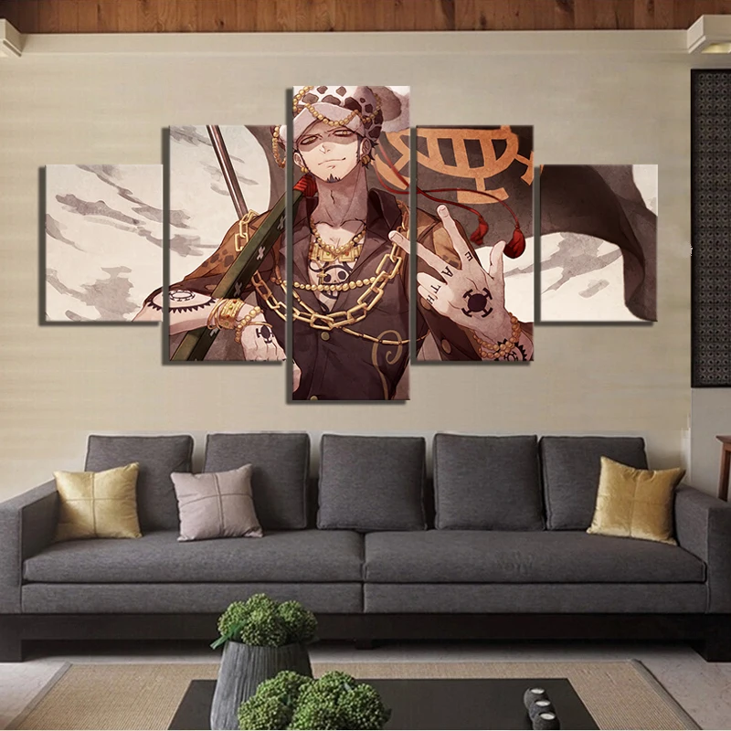 

Canvas Wall Art Home Decoration 5 Panel Trafalgar Law One Piece Anime HD Prints Poster Painting Modern Modular Type Boy'S Room