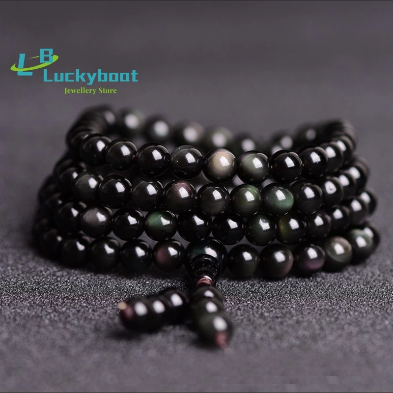 

Wholesale Natural Obsidian Prayer Beads Bracelet Multi-layer Prayer Beads 108 Bracelets Men And Women Ethnic Style Jewelry
