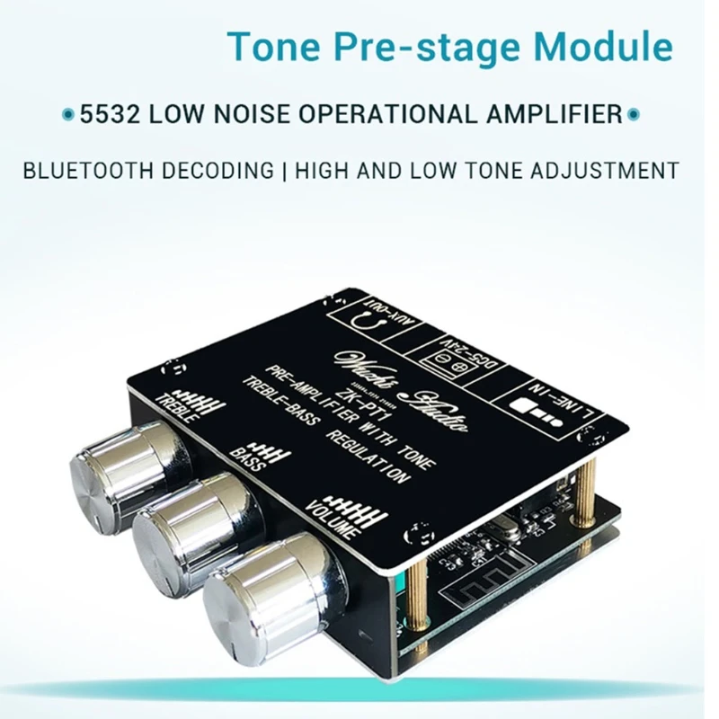 

ZK-PT1 Bluetooth-compatible 5.0 Audio Receiver Stereo Decoder Tone Board Controller Tonal Preamp Amp Knob for Amplifier