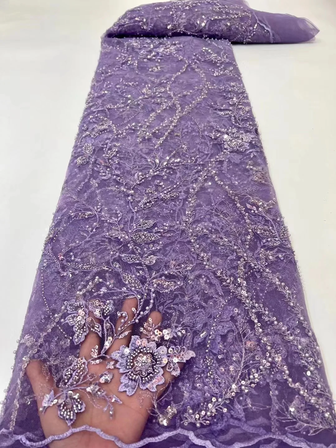 

2022 фиолетовые вышитые роскошные бусины, кружевные французские блестки, кружевные ткани, африканская кружевная ткань ручной работы из бисер...