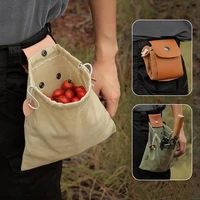 outdoor foraging bag leather canvas bushcraft bags portable hiking camping pouch fruit picking collapsible berry puch storage
