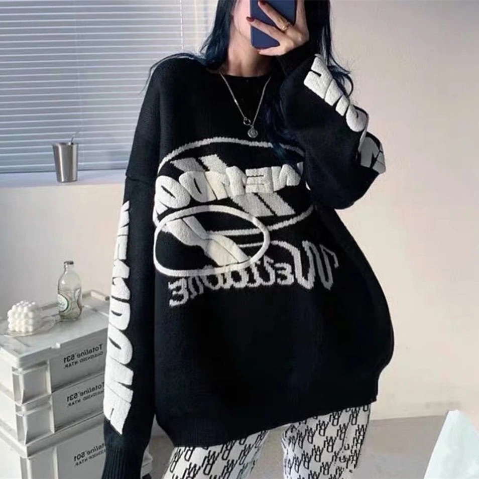 Осенне-зимний свитер большого размера корейский модный топ с принтом букв и