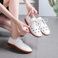 womens flats summer retro genuine leather hollow soft oxford mom casual shoes flower pattern breathable loafers zapatos mujer