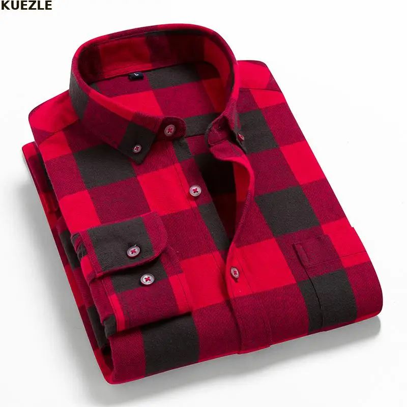 

Tee Shirts Men Plus Size 5XL 2022 100% Cotton New Male Casual Long Sleeve Shirt Warm Man Clothes Flannel Plaid Shirts 20 colors
