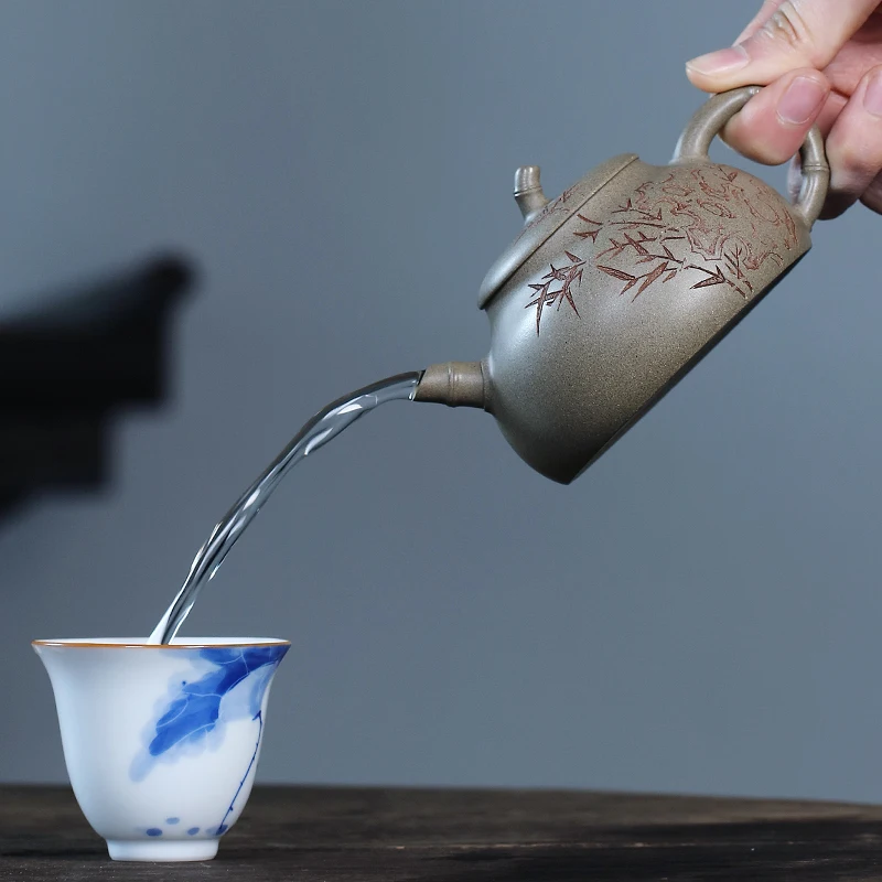 Canghu Tianxia Yi Фиолетовый глиняный горшок Чистая ручная резьба кг Фу Чайный сервиз