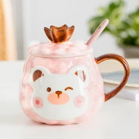 ins korean cute bear ceramic cup breakfast creative water cup with spoon cover mug for girl students