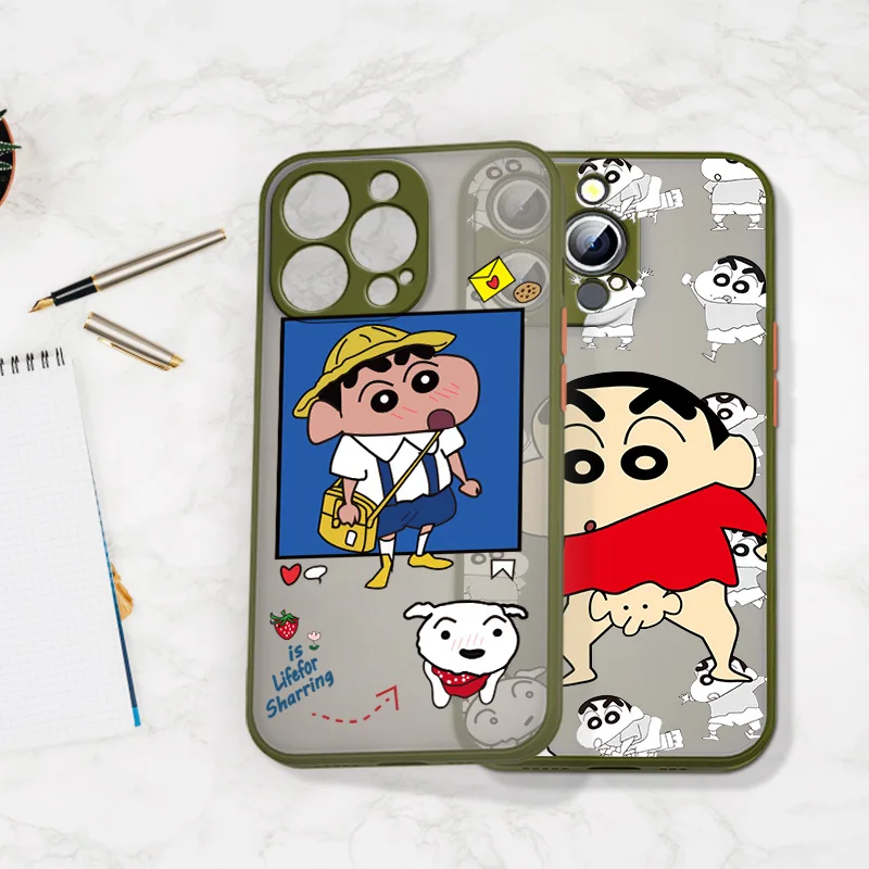 Crayon Shin-chan аниме для Apple iPhone 13 12 11 Mini 7 6 X XR XS Pro Max Plus матовый полупрозрачный чехол