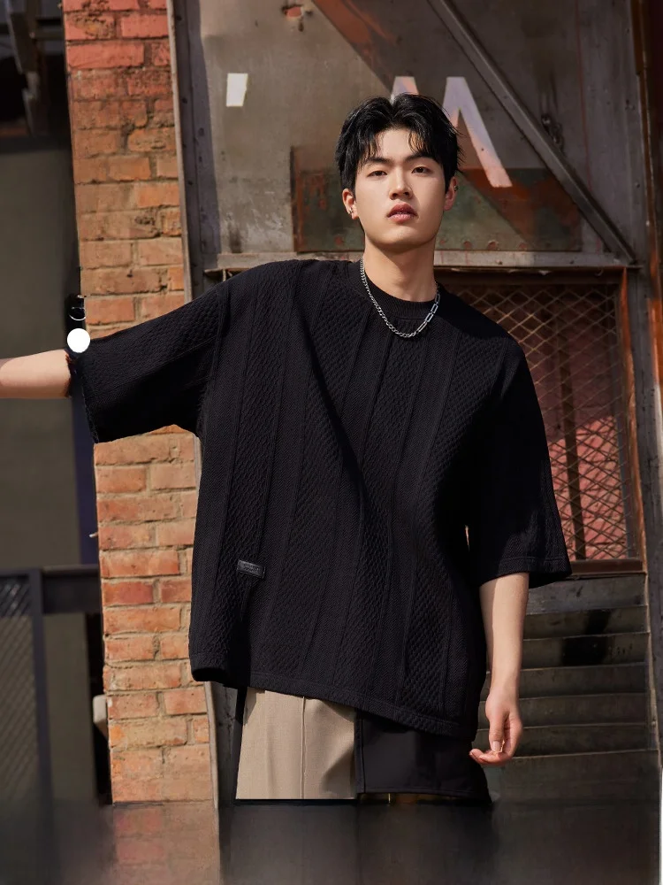 [Heavy] Herbel/черно-белая мужская футболка новинка лета 2024 свободная трикотажная из