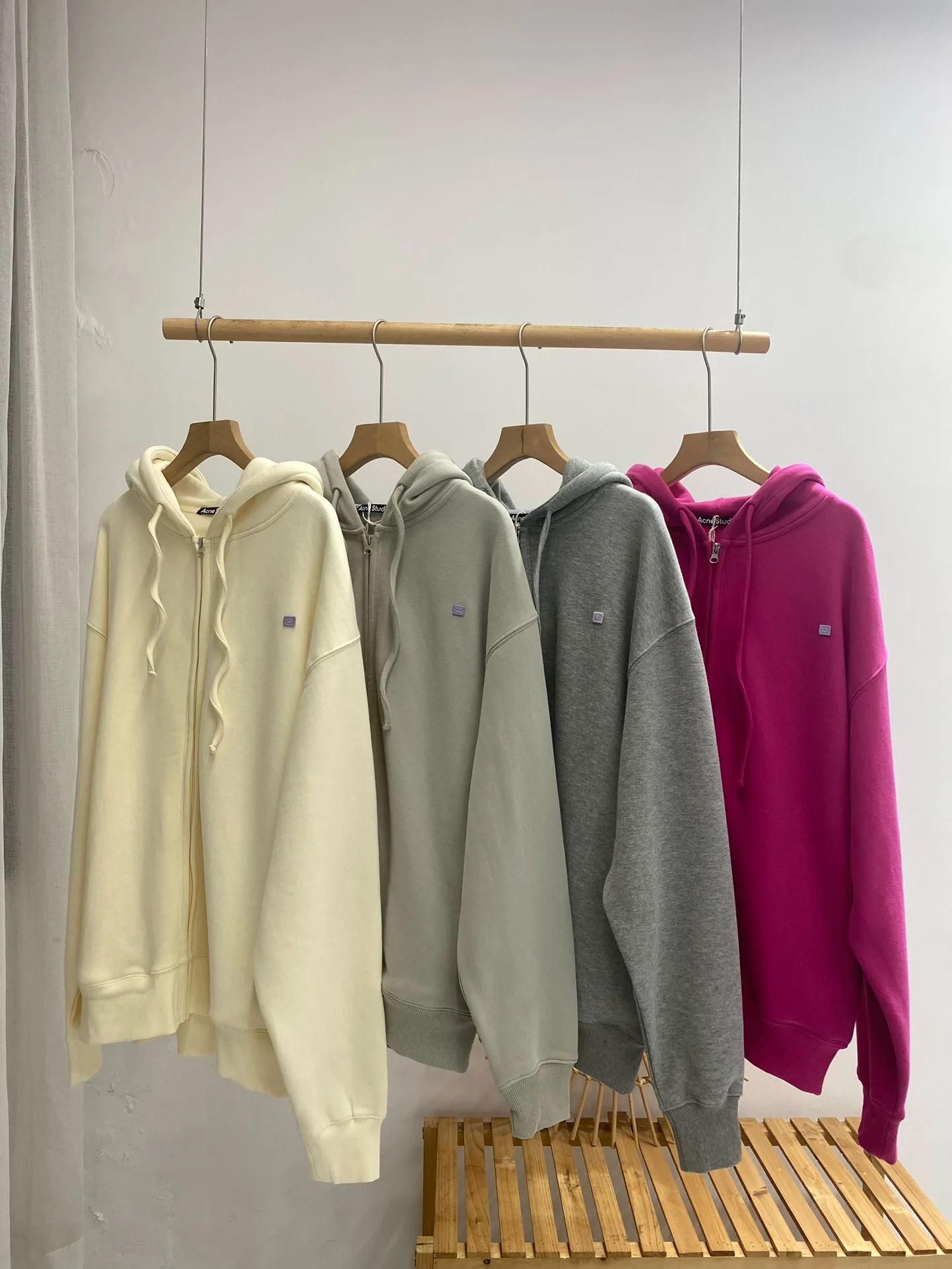 

22SS new AC studio classic smiling face embroidery hoodie acne full zipper design override coat