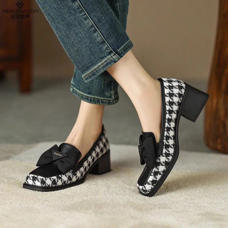 

Cresfimix/Zapatos De Mujer; Женская обувь высокого качества с круглым носком; Цвет черный, белый; Вечерние обувь в клетку без застежки на квадратном кабл...