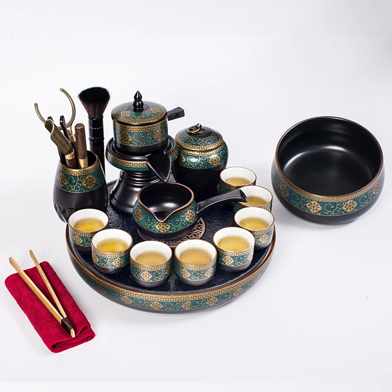 

Роскошный чайный сервиз Chinease, керамическая чашка кунг-фу, бытовой семейный чайный набор с подносом, художественный дизайн, керамическая посуда для напитков