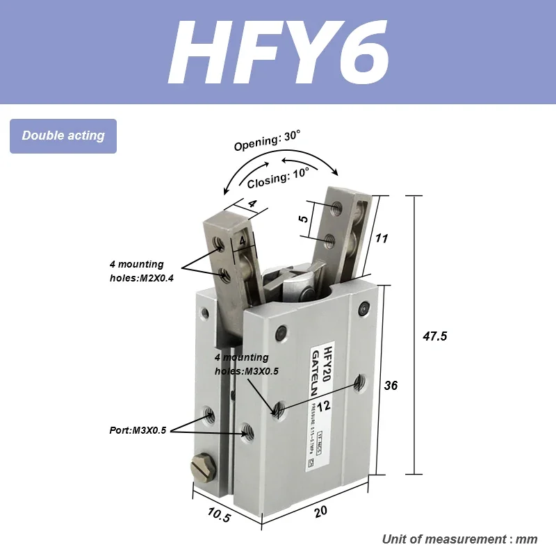 

HFY6 HFY10 HFY16 HFY20 HFY25 HFY32 Y Тип 180-градусный угловой захват Воздушный захват Пневматический цилиндр