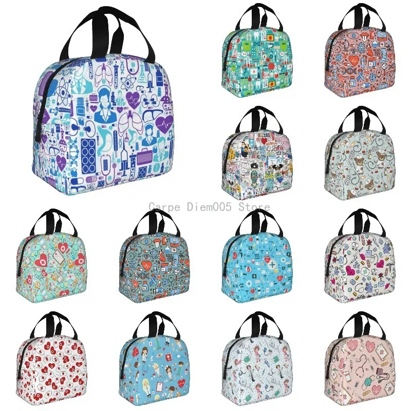 

Cartoon Doctors Nurse Thermal Insulated Lunch Bag Nursing Print Portable Cooler Lunch Tote Box for Women Kids School Food Bags