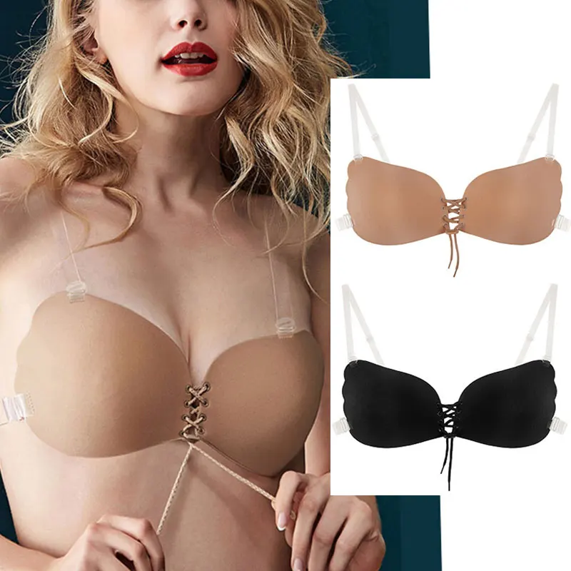 

Wireless Invisible Bra Backless Silicone Bra Transparent Straps Nude Bra Push Up Chest Paste Bralette Lingerie For Wedding Dress