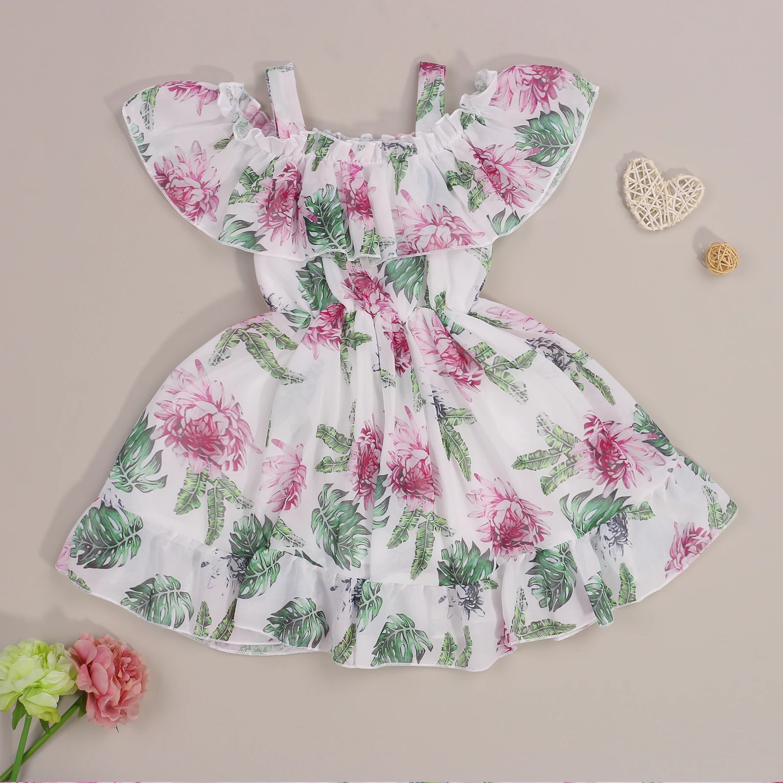 

Kids Little Girls Suspender Dress Summer Children Baby Creative Floral Printing Flouncing Decoration Slip Princess Dress