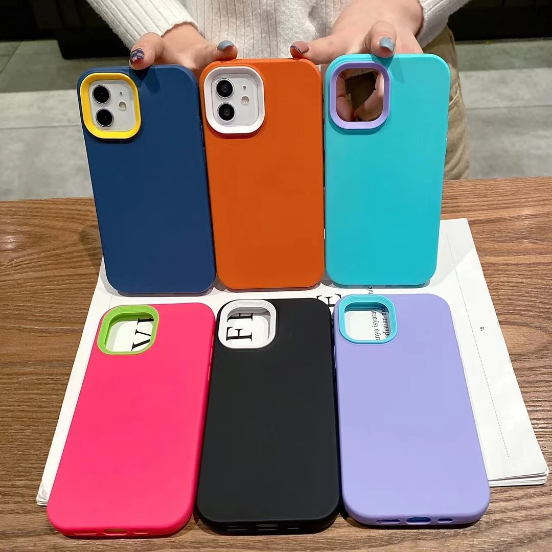 

3 In 1 Liquid Silicon Candy Color Phone Cases for IPhone 7Plus 8Plus 11 12mini 13Pro Max Soft Back Covers for Apple 6S XS Max XR