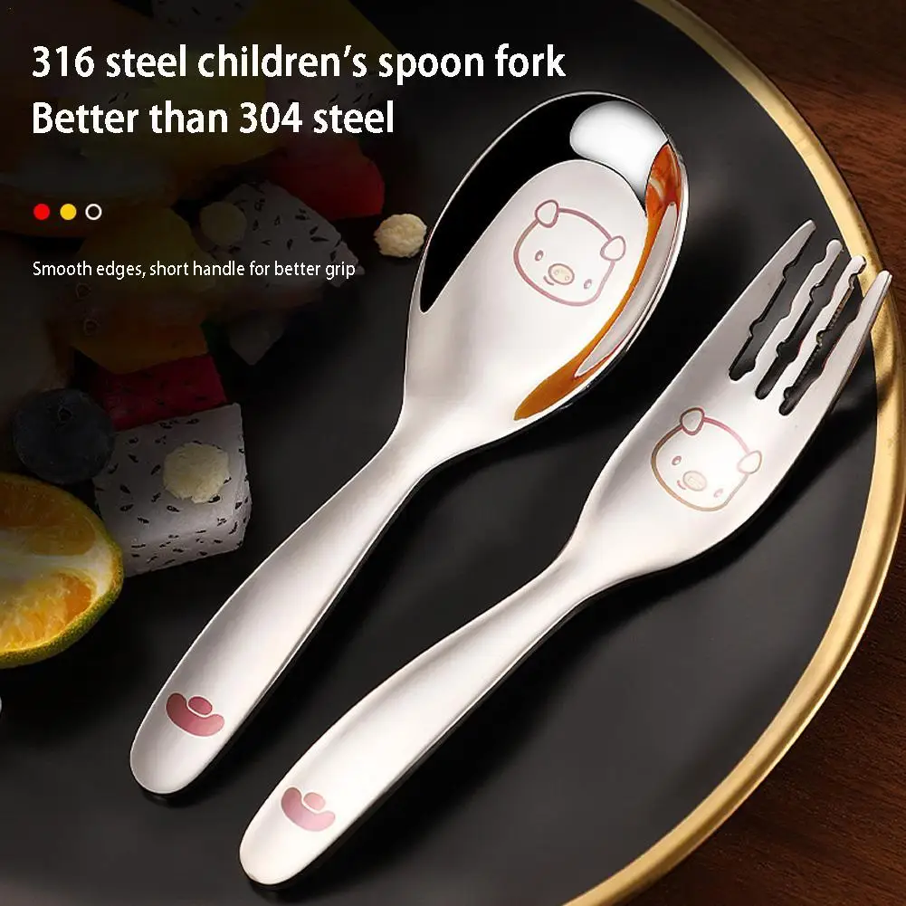 

2Pcs Stainless Steel Kids Cutlery Cartoon Pattern Carving Child Tableware Cute Spoon Fork Baby Flatware Feeding Safe EcoFriendly