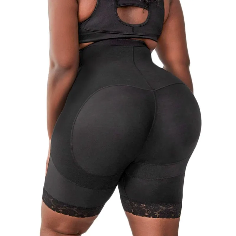 Lace Trim Shapewear Shorts Women High Waist Butt Lifter Control Pants Back Smoothing Shapewear