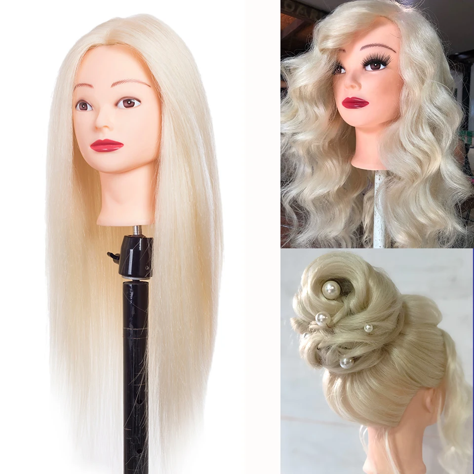 

85% Real Human Hair Training Head for Dolls Hairstyles Braid Hairdressing Mannequin Heads 60cm Stand For Hairdressers