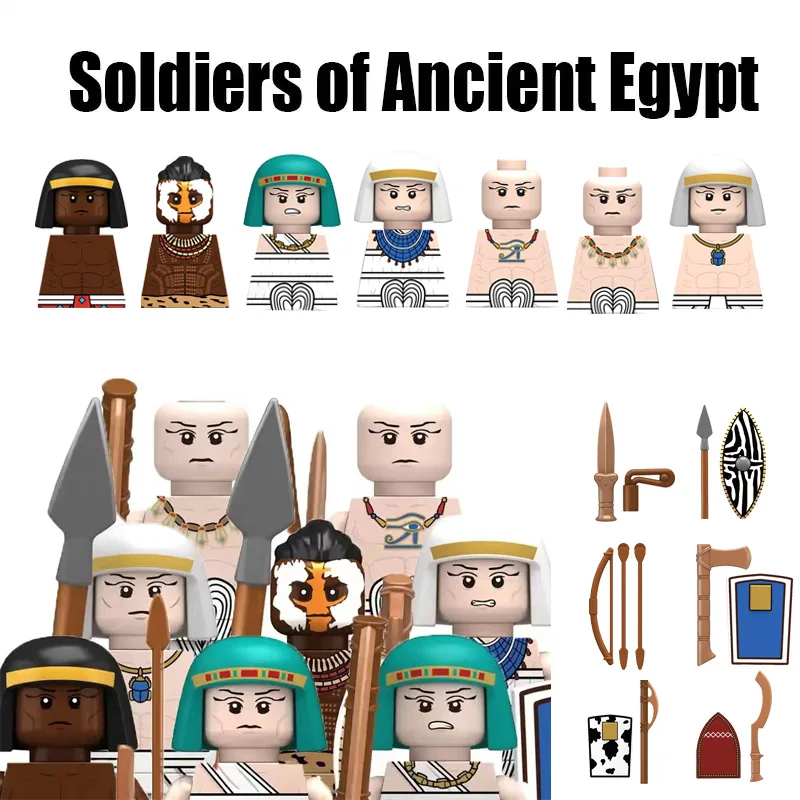 

Средневековые фигурки MOC, солдаты, древнее оружие, Египет, рыцари, воин, строительные блоки, меч Фараона, война, лошадь, щит, кирпичи, игрушка для мальчиков