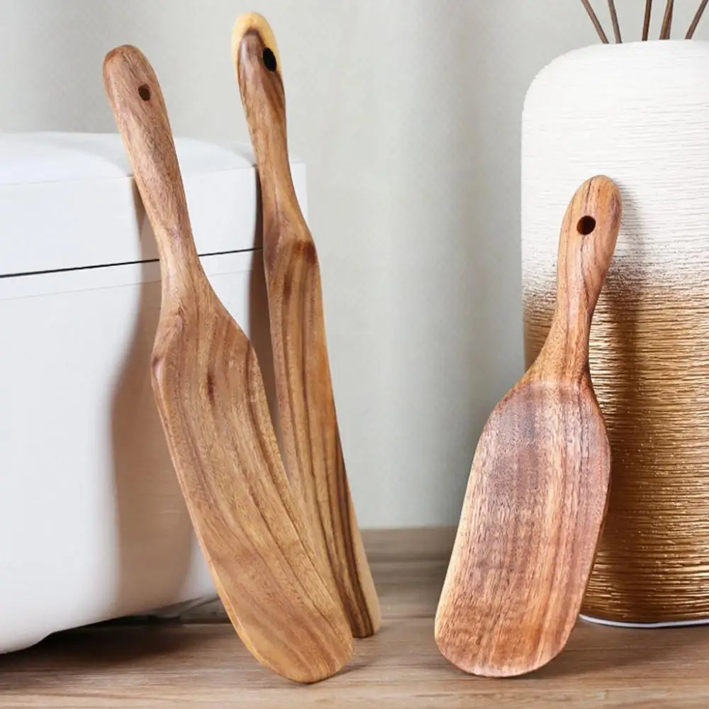 

Кухонный инструмент для кухни из натурального дерева с гладкими краями, ложка, рисовая ложка, столовая посуда, лопатка