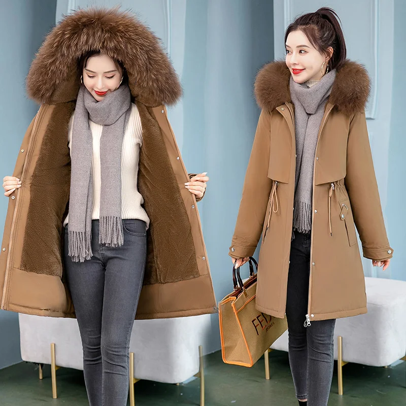 2022 Snow Wear Winter Jacket Women Parka Long Wool Liner Coat Fur Hooded Basic Jacket Female Thick Warm Outwear 6XL