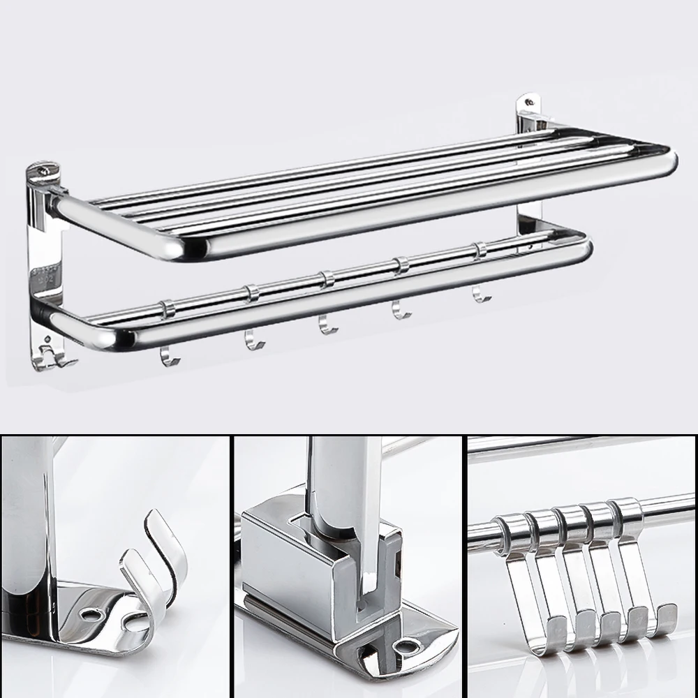 towel rack hanger folding shower holder mirror polished silver 304 stainless steel wall movable hook bars bathroom accessories free global shipping