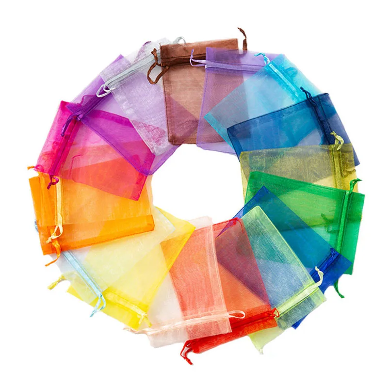 

50Pcs Drawstring Organza Bags Jewelry Packaging Candy Wedding Wholesale Gifts Pouches For Home Cake Chocolates Candy Box Storage