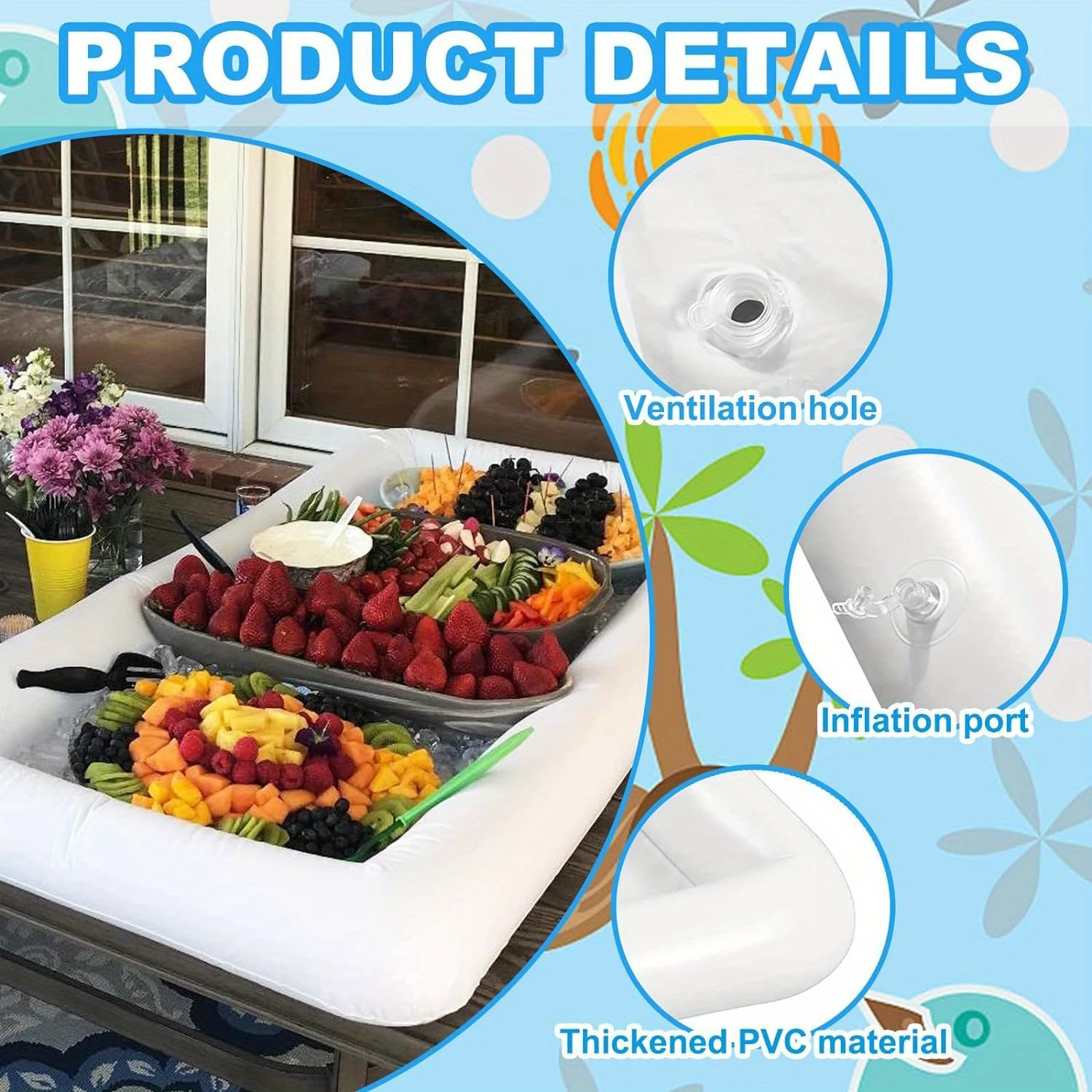 Inflatable Floating Breakfast Tray With Drain Plug - Perfect For Pool Parties Bbqs & Picnics | 53X25.6" Vinyl Food Beverage S