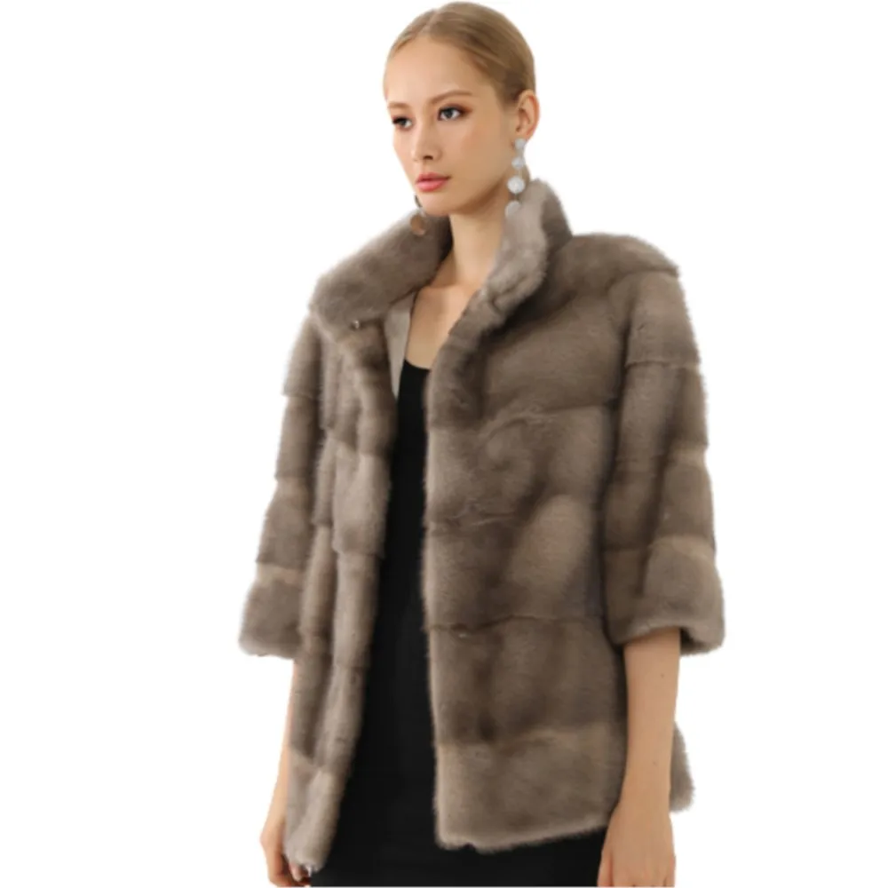 Women Winter Real Mink Coat With Collar Belt Luxury Fur Jackets Ladies Natural Solid Mink Coat Female Thicken Warm Slim Clothes
