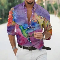 mens lapel shirts casual fashion single breasted cardigan shirts mens graffiti ink painting 3d printing long sleeve tops