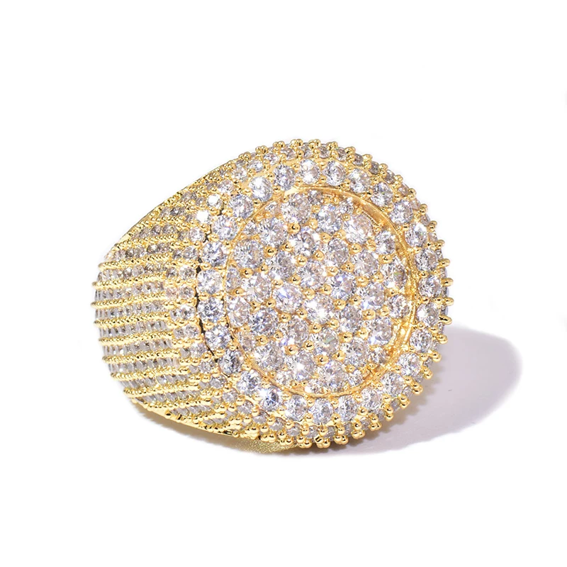 Фото Хип-хоп 5A+ CZ Stone Paved Bling Iced Out Вогнутые круглые кольца на палец для мужчин Ювелирные изделия рэпера Золото Серебро Цвет Размер 7-10 №1