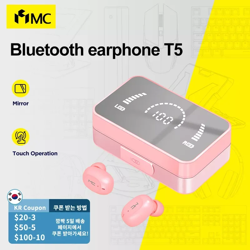 

MC T5 Women Bluetooth Headphones TWS Wireless Earphones Mirror Design Sports Earbuds With Microphone Gaming Headset