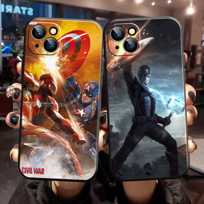 

Avengers Captain America For iPhone 14 13 12 11 Pro Mini X XR XS Max SE 7 8 Plus Phone Case Full Protection Funda Shell Black