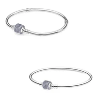 authentic 925 sterling silver moments blue logo signature barrel clasp bracelet bangle fit bead charm diy pandora jewelry