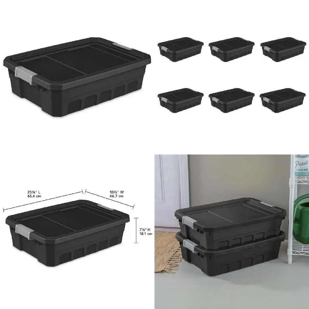 

Set of 6 Durable, Perfectly Organized Black Plastic Gallon Stacker Tote for Home, Office and Garage Use.