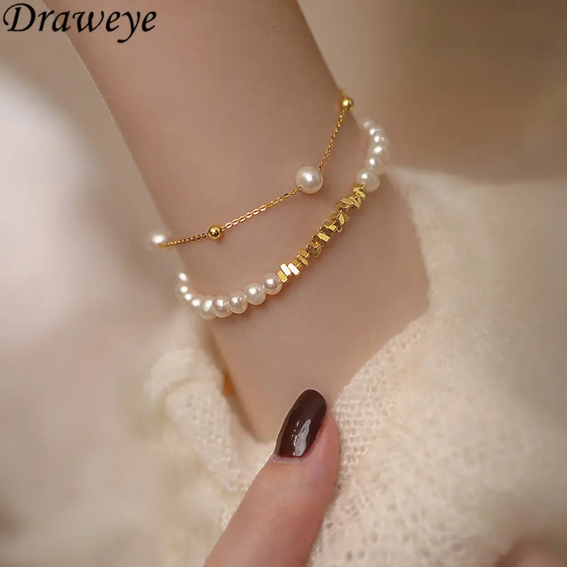 

Draweye Freshwater Pearl Bracelet for Women Korean Fashion Elegant Jewelry Patchwork Sweet Simple Pulseras Mujer Accessories